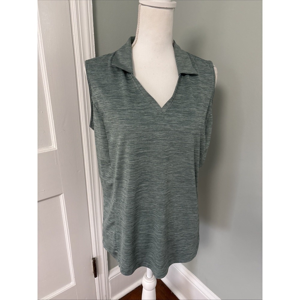Lady Hagen Womens Large Golf V-Neck Sleeveless Polo Top Green Shirt
